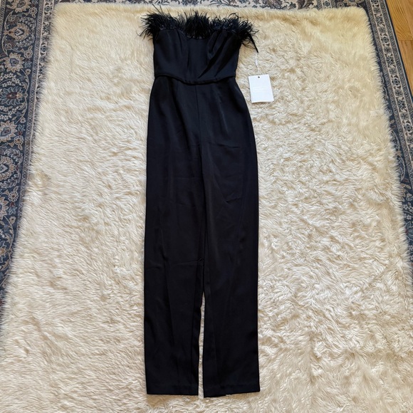 NWT Mac Duggal 68146 Evening Jumpsuit with Black Feather Bodice - Size 0 - Picture 3 of 6